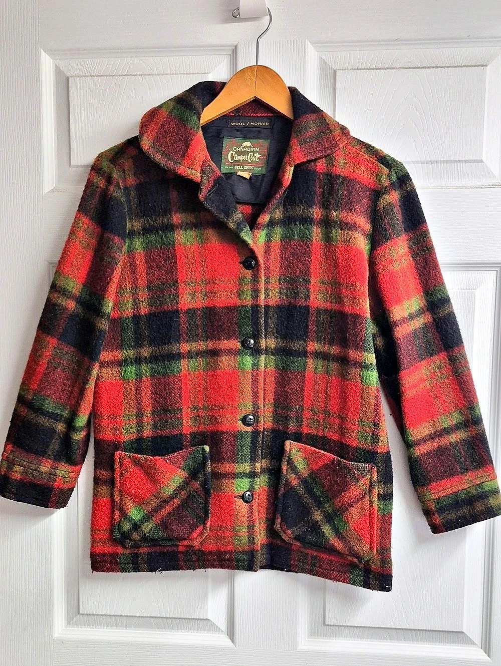 Vintage Canadian Camper Plaid Wool Mohair Jacket in Red & Green Plaid